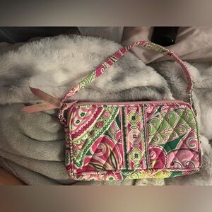 Vera Bradley Pink and Green Paisley Wristlet